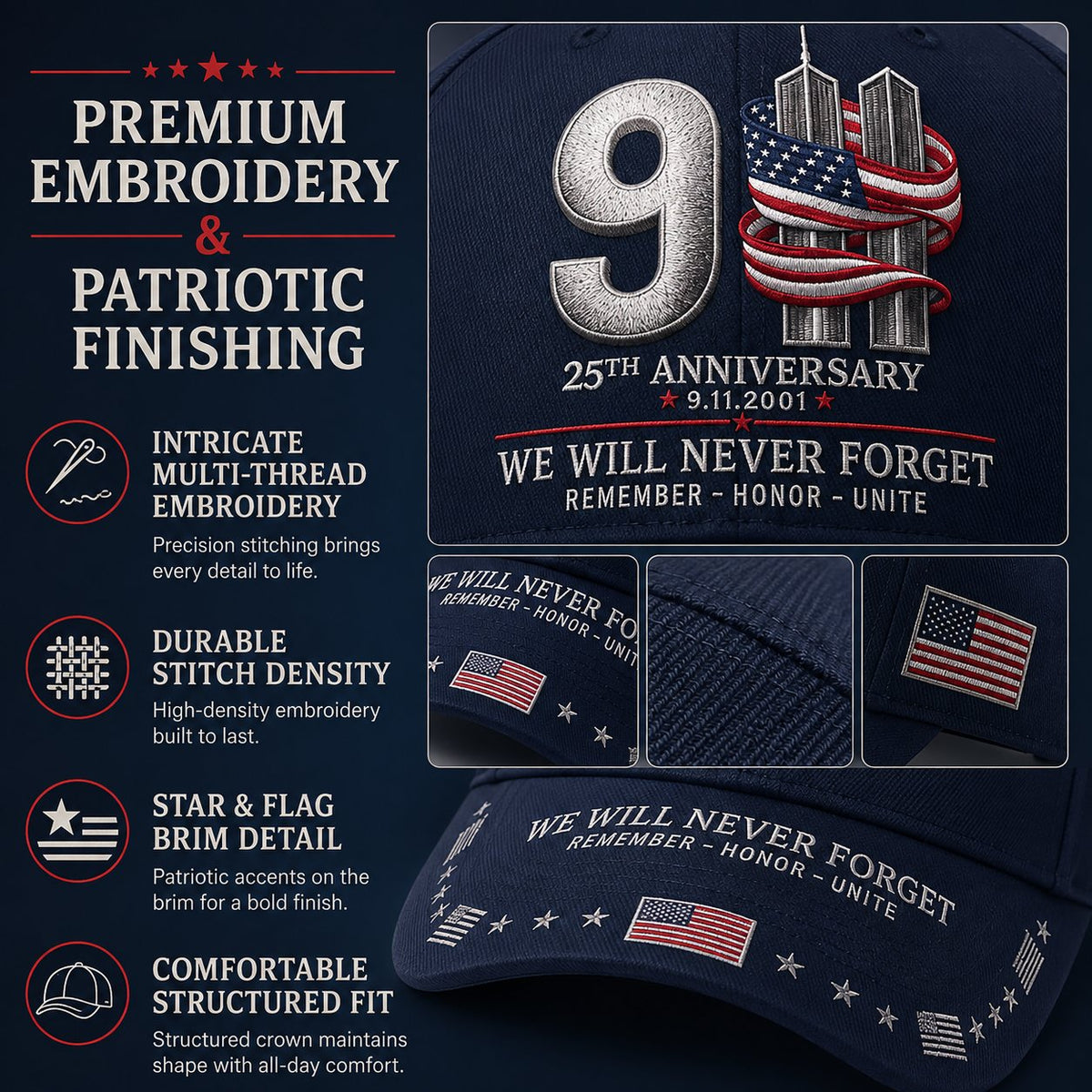 HonorCrest – 9/11 25th Anniversary Memorial Baseball Cap