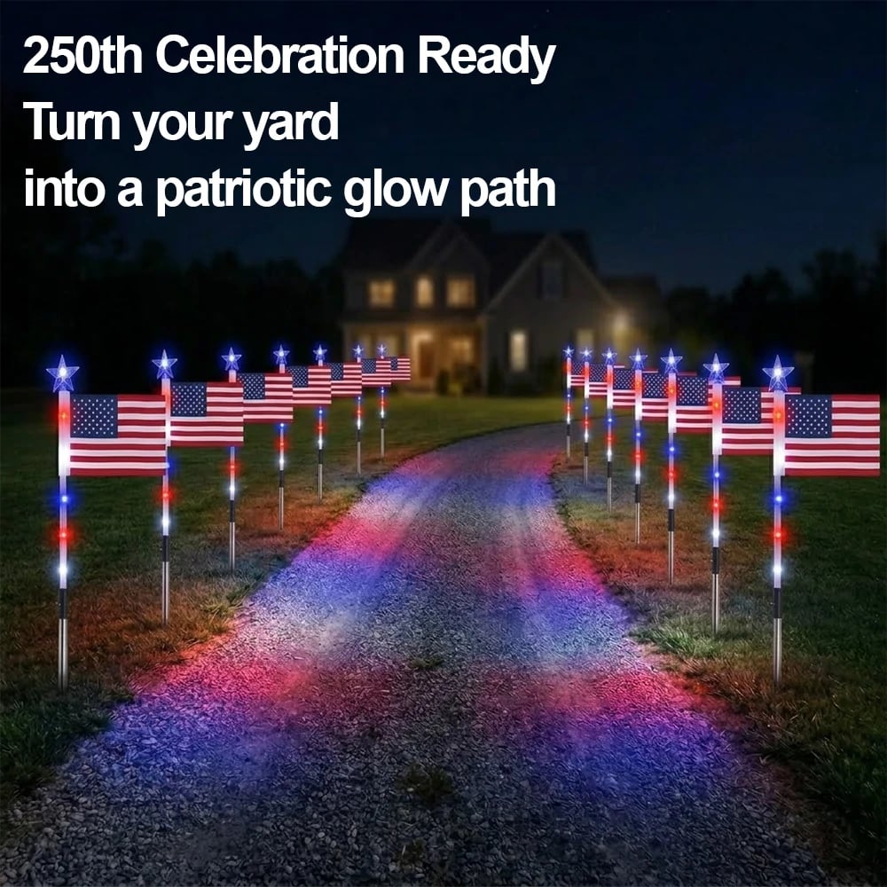 PatrioticGlow – Solar American Flag Pathway Lights