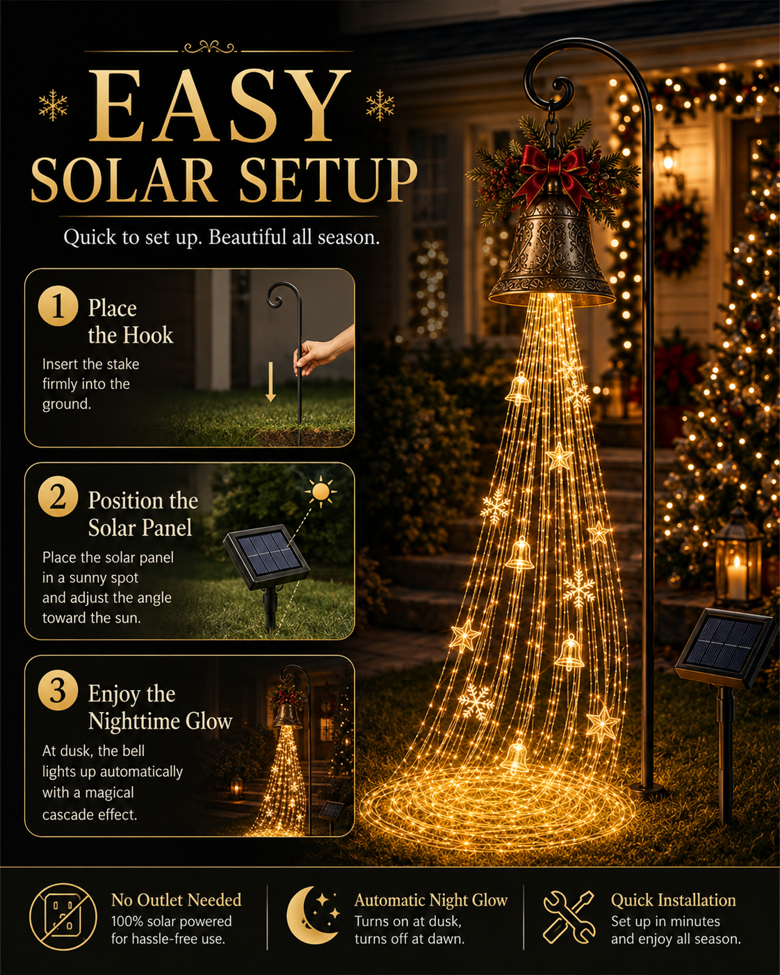 BelloraGlow – Christmas Bell Cascade Solar Yard Light