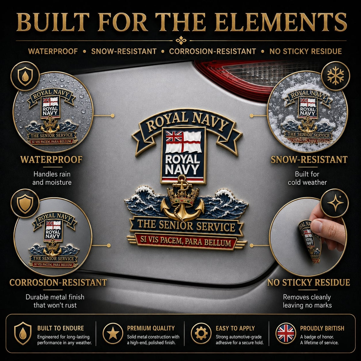 ⚓👑 Royal Navy “Si Vis Pacem, Para Bellum” Tribute Metal Car Emblem