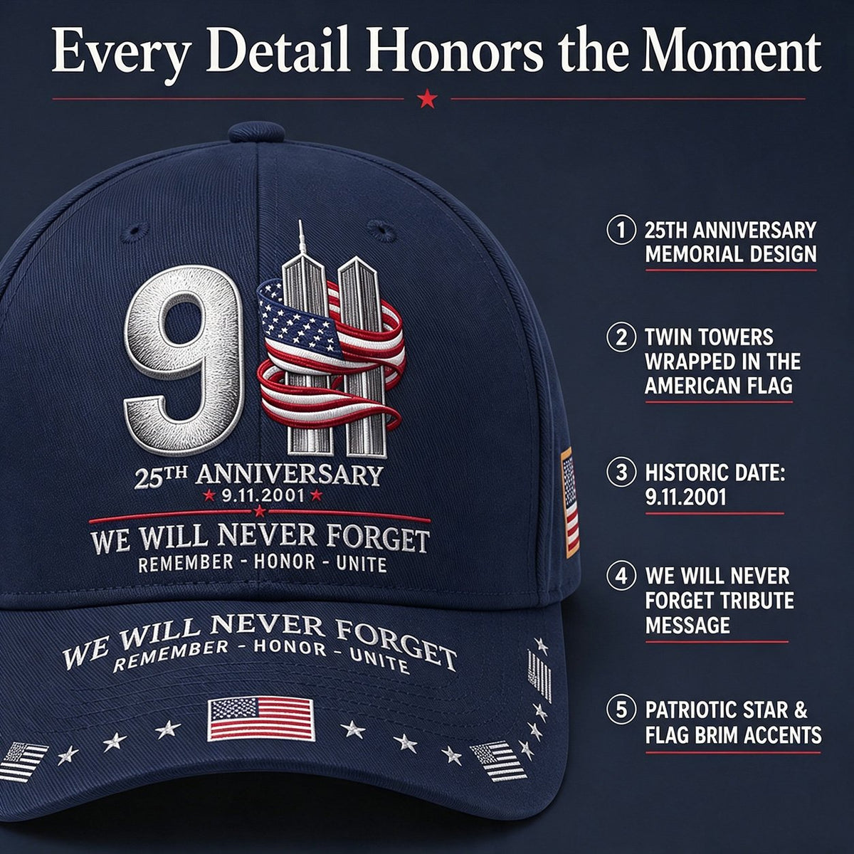 HonorCrest – 9/11 25th Anniversary Memorial Baseball Cap