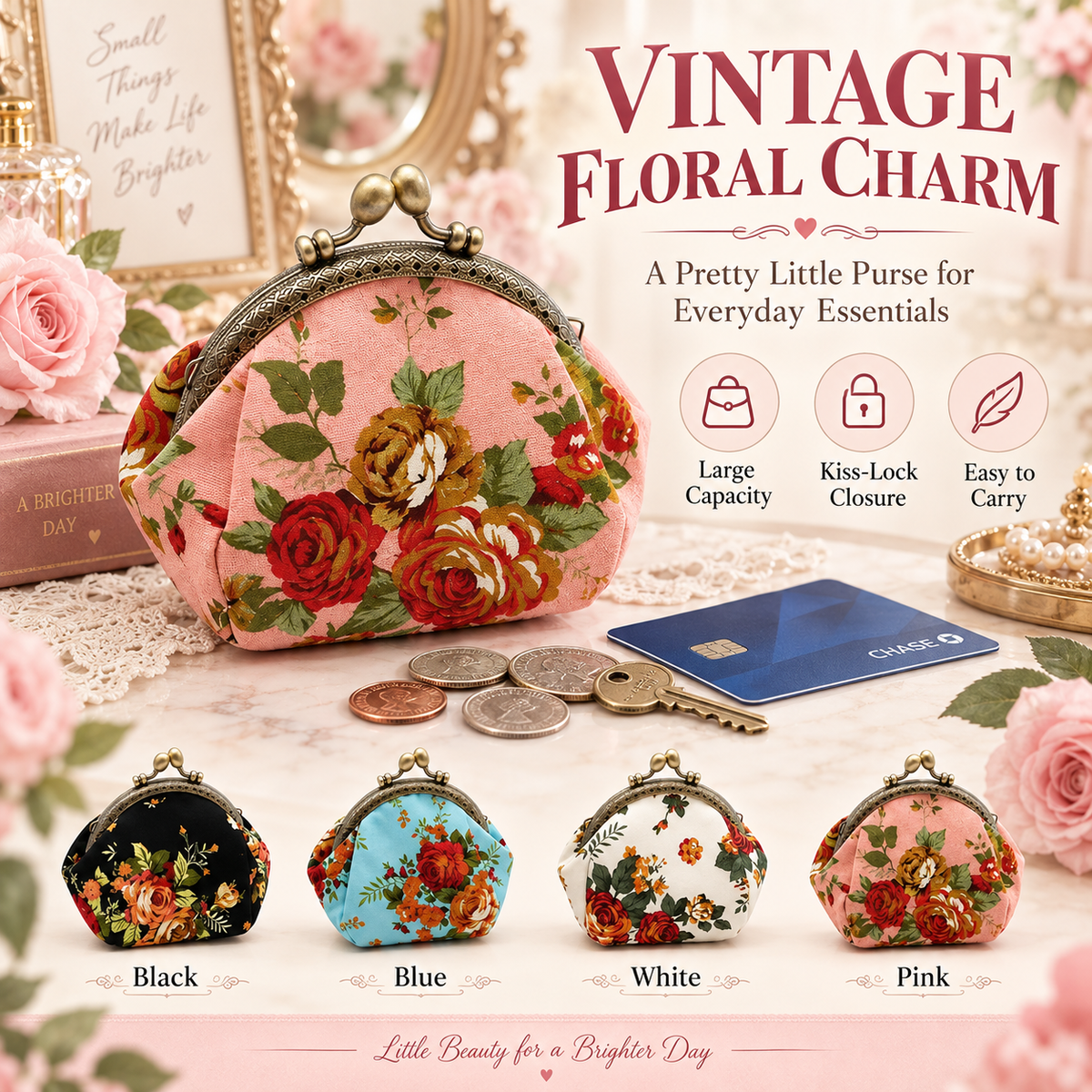 BloomBelle – Vintage Floral Mini Purse
