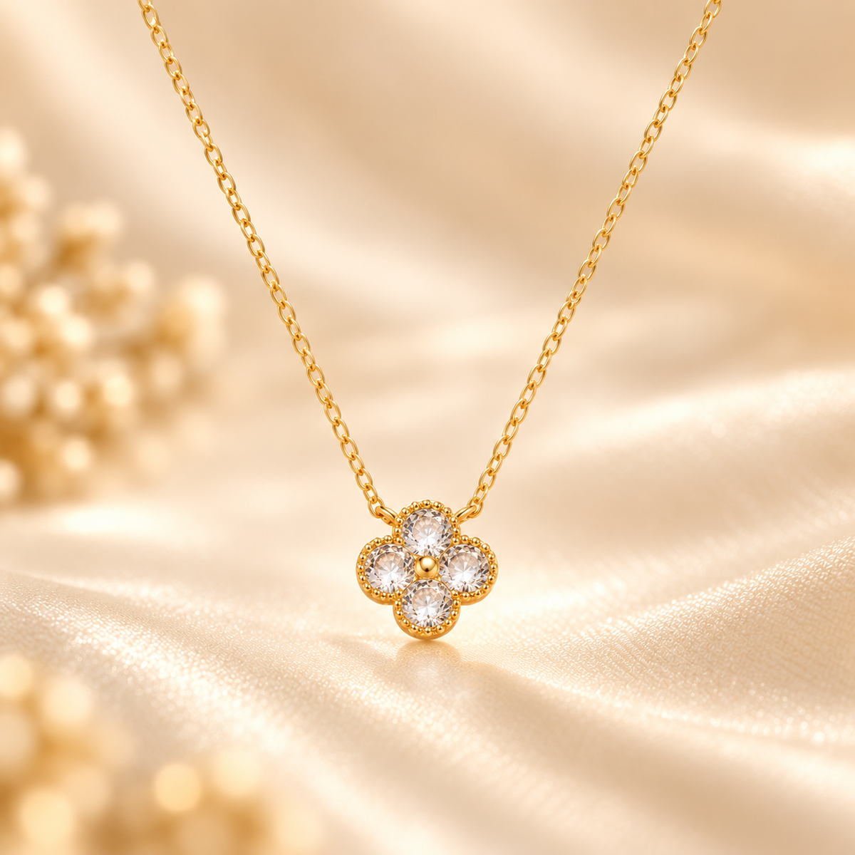 Avelune – 14K Gold-Plated Four-Leaf Zircon Necklace