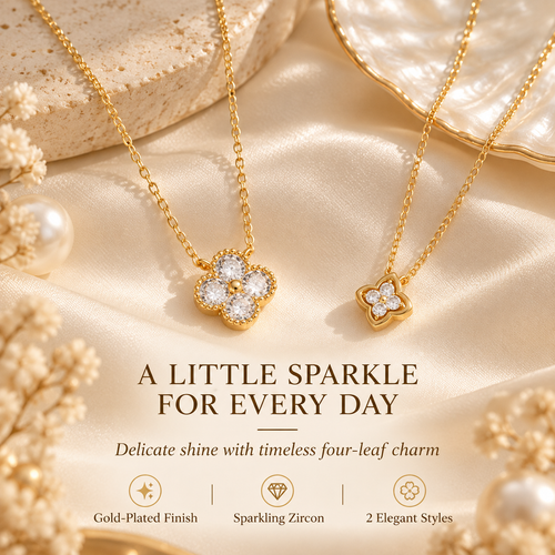 Avelune – 14K Gold-Plated Four-Leaf Zircon Necklace
