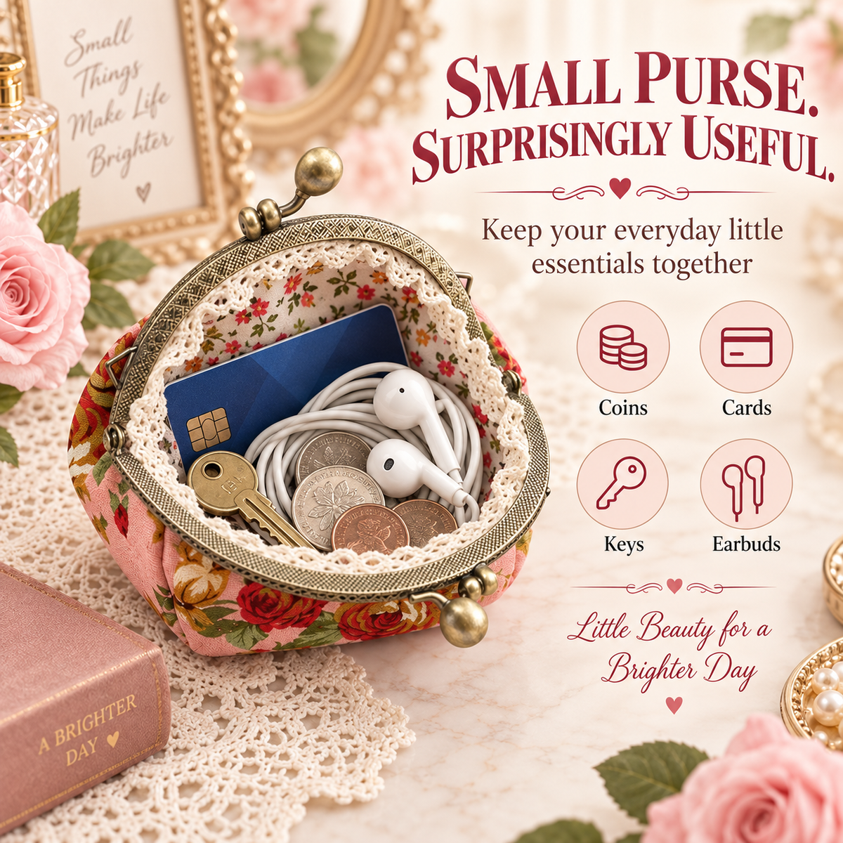 BloomBelle – Vintage Floral Mini Purse