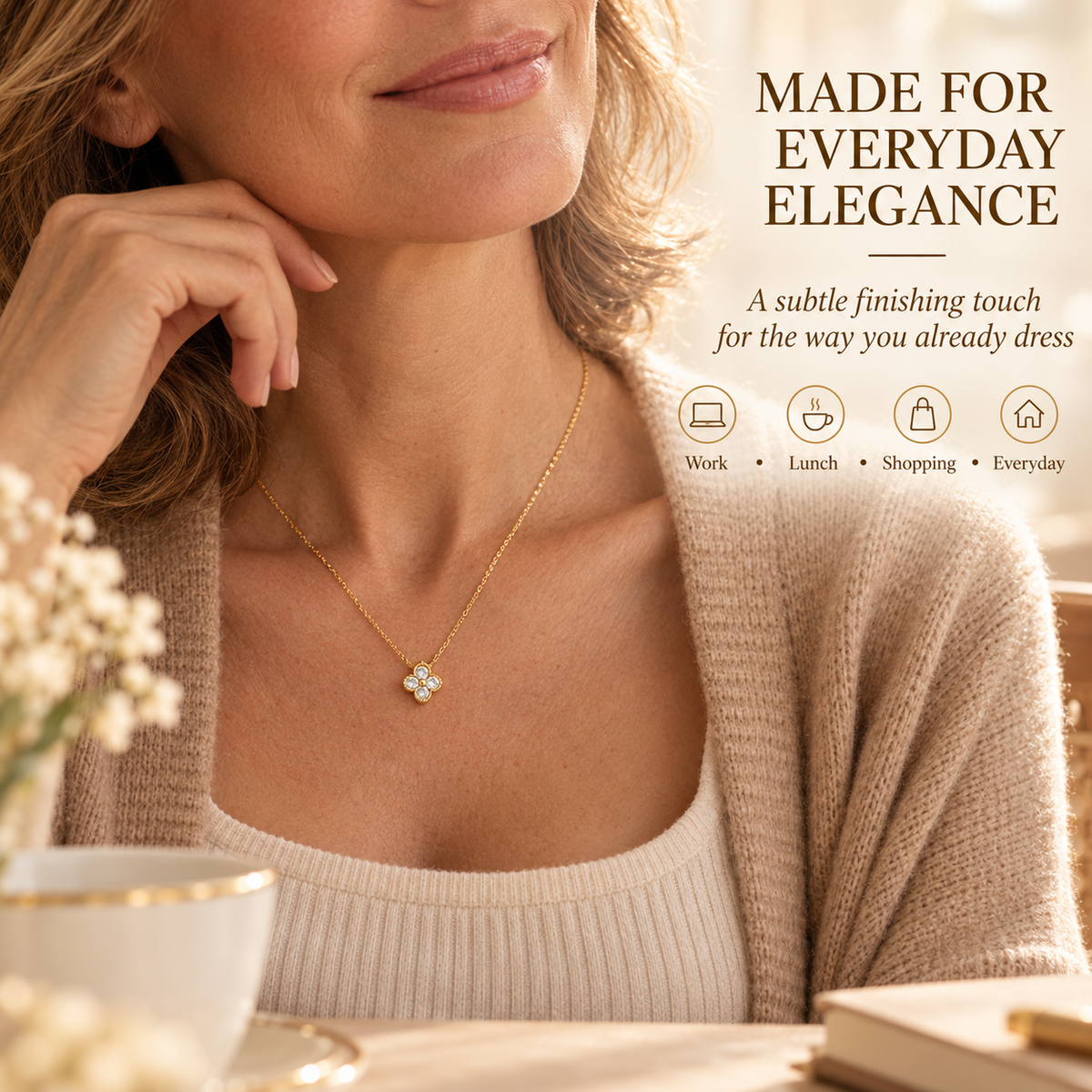 Avelune – 14K Gold-Plated Four-Leaf Zircon Necklace