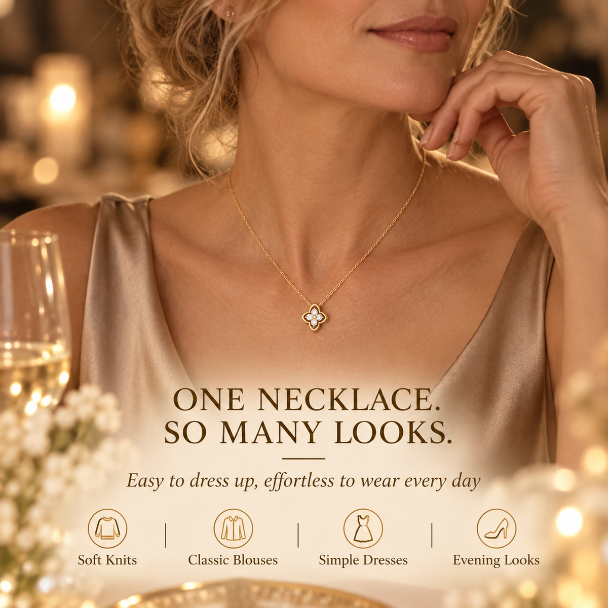 Avelune – 14K Gold-Plated Four-Leaf Zircon Necklace