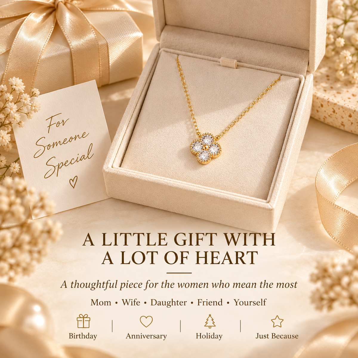 Avelune – 14K Gold-Plated Four-Leaf Zircon Necklace