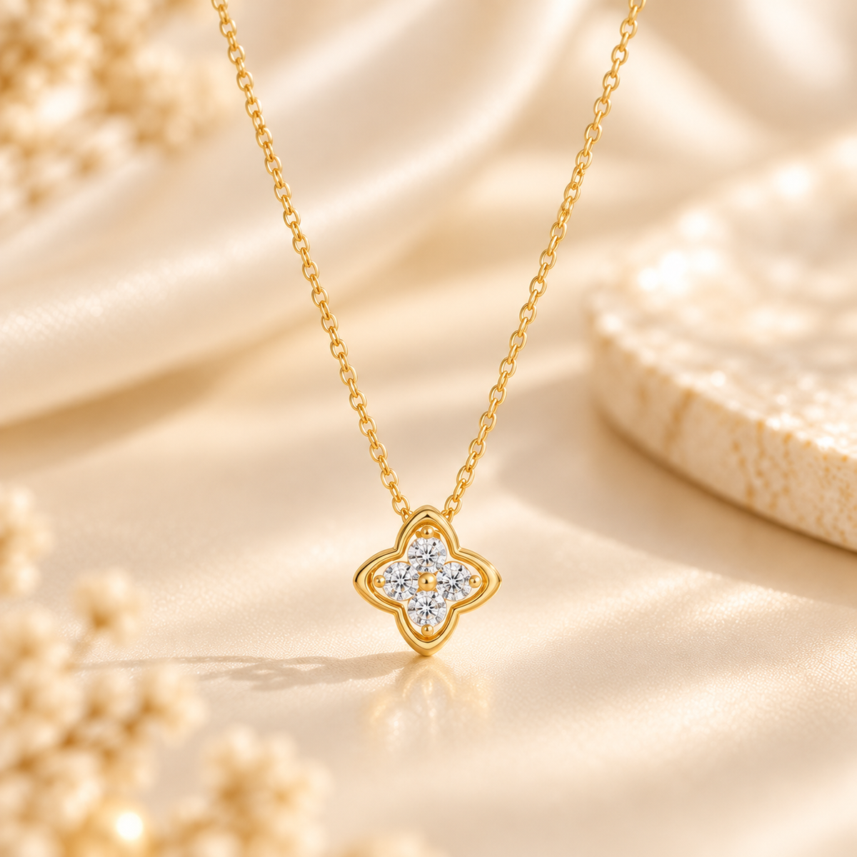 Avelune – 14K Gold-Plated Four-Leaf Zircon Necklace