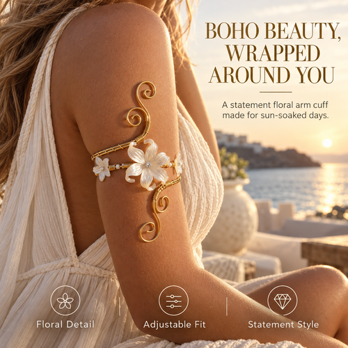 PetalOra – Boho Pearl Flower Upper Arm Cuff