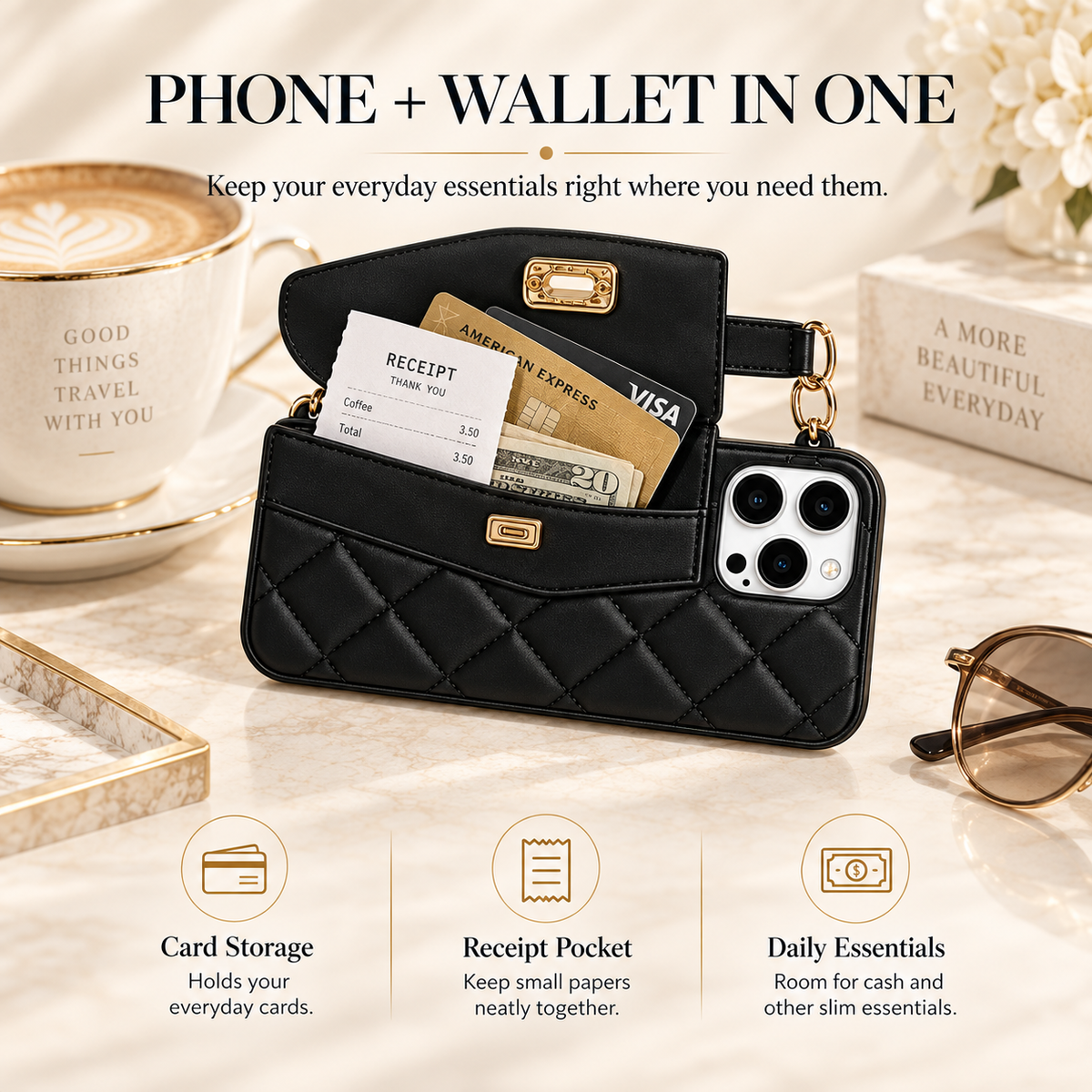 Glamora – Quilted Crossbody Phone Case