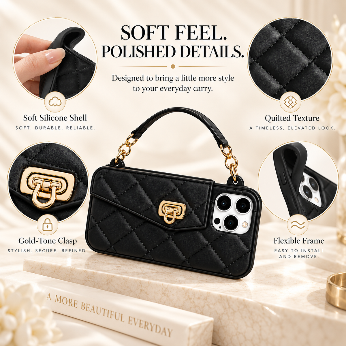 Glamora – Quilted Crossbody Phone Case