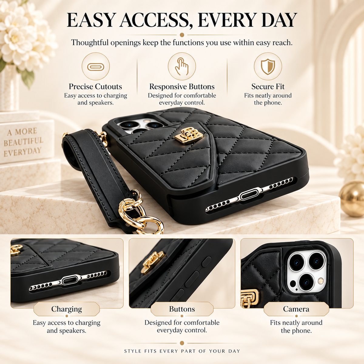 Glamora – Quilted Crossbody Phone Case