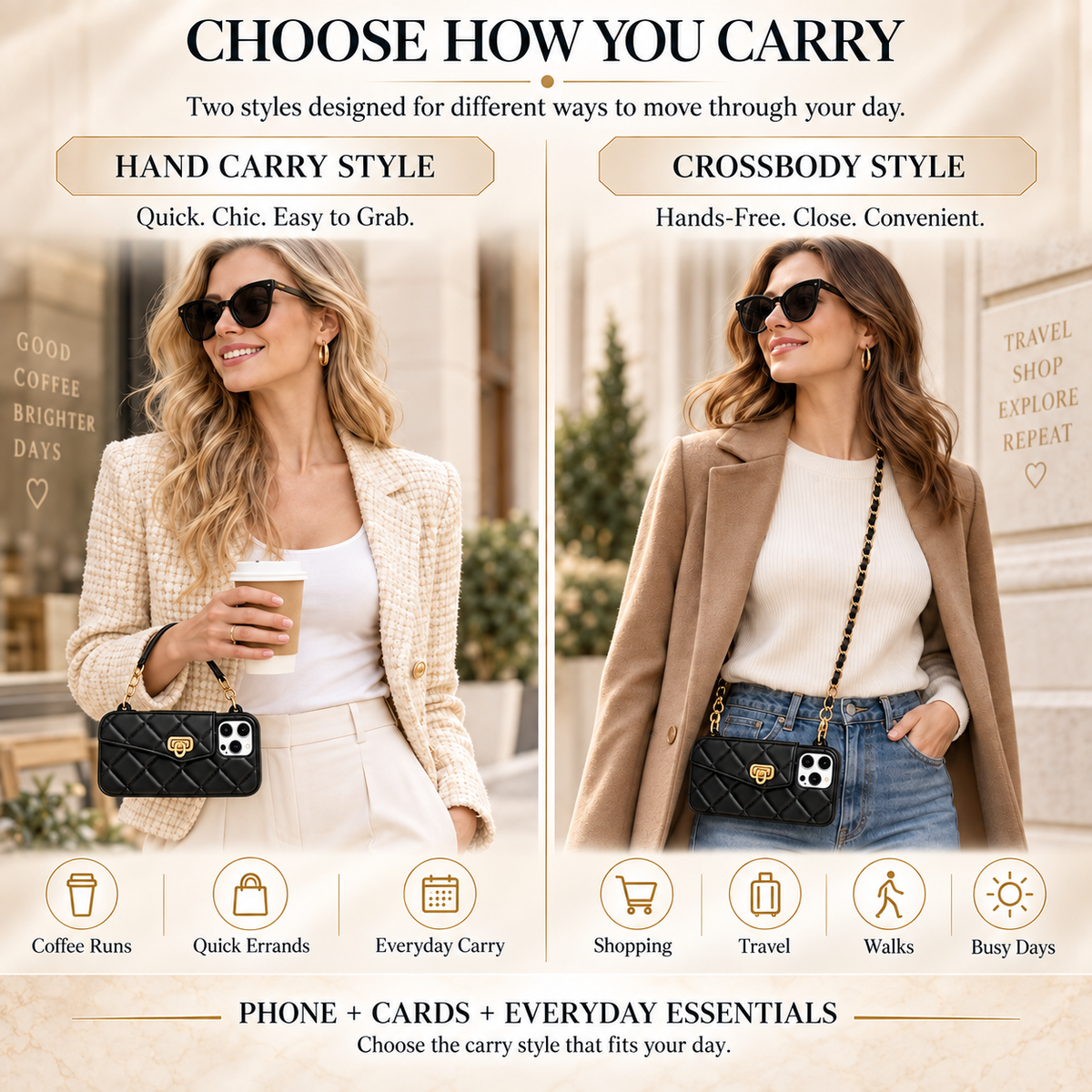 Glamora – Quilted Crossbody Phone Case