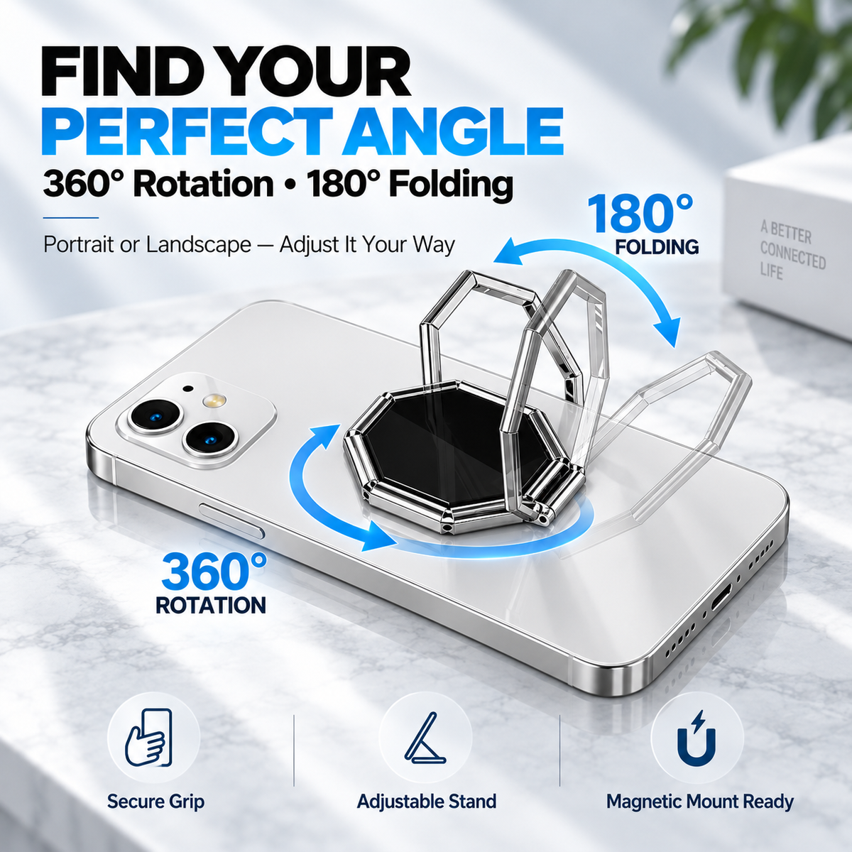 VeloPivot – 360° Rotating Foldable Phone Ring Stand
