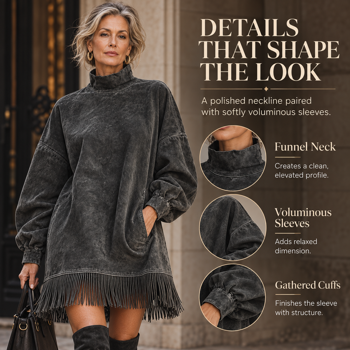 CanyonBelle – Women's Oversized Fringe Sweatshirt Dress