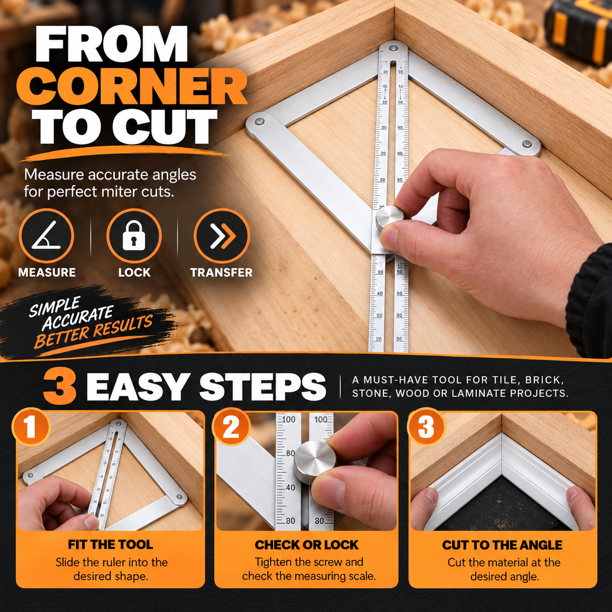 AngleCraft – Adjustable Corner Angle Finder & Miter Tool