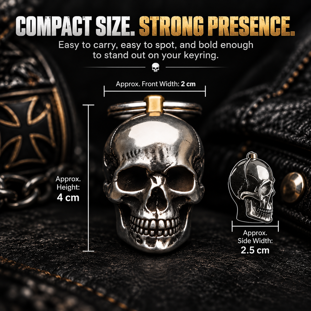 RavenSkull – Polished Metal Skull Keychain