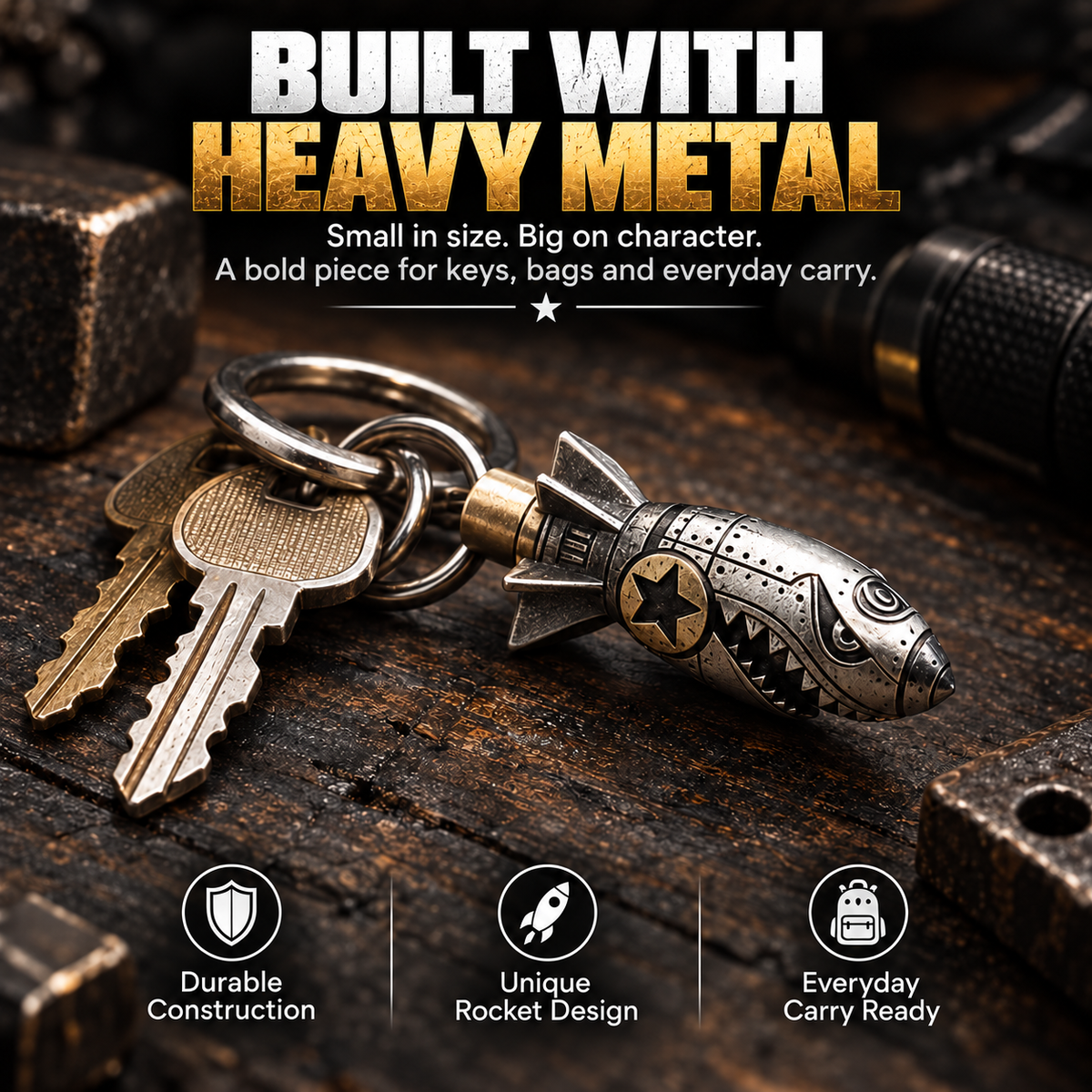RavenSkull – Polished Metal Skull Keychain