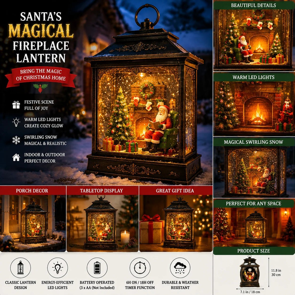 FrostGlow – Santa Magical Fireplace Lantern