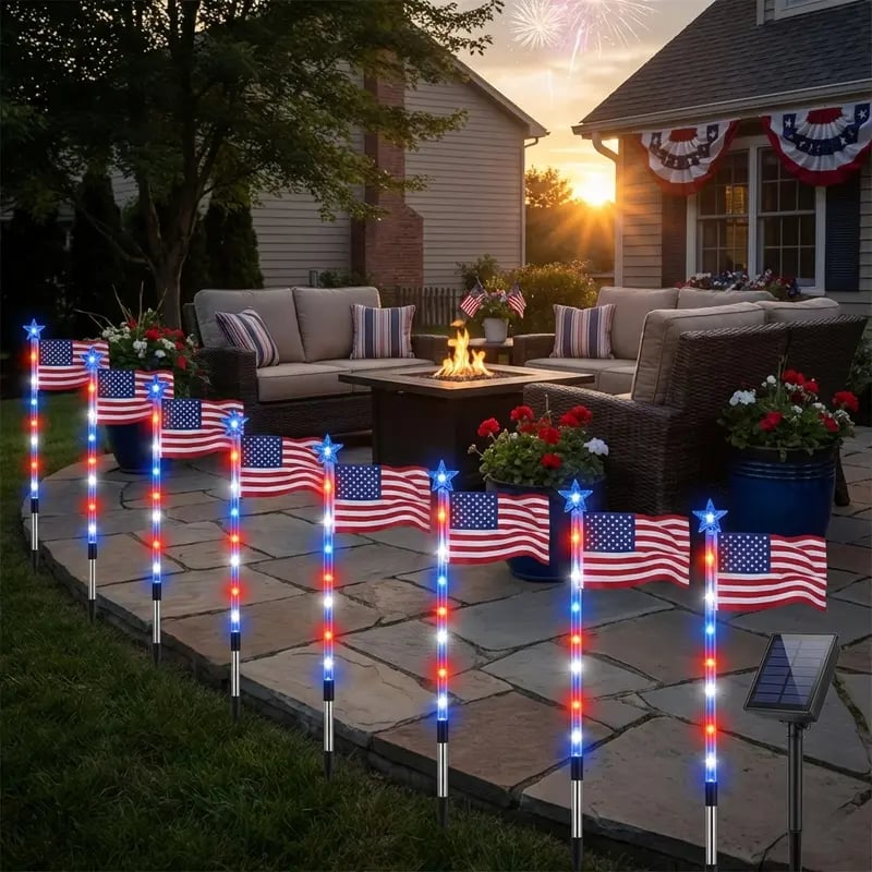 PatrioticGlow – Solar American Flag Pathway Lights