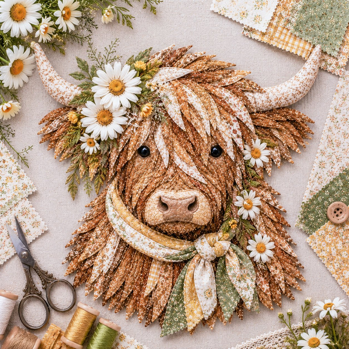 FloralMoo – 3D Highland Cow Fabric Art Kit