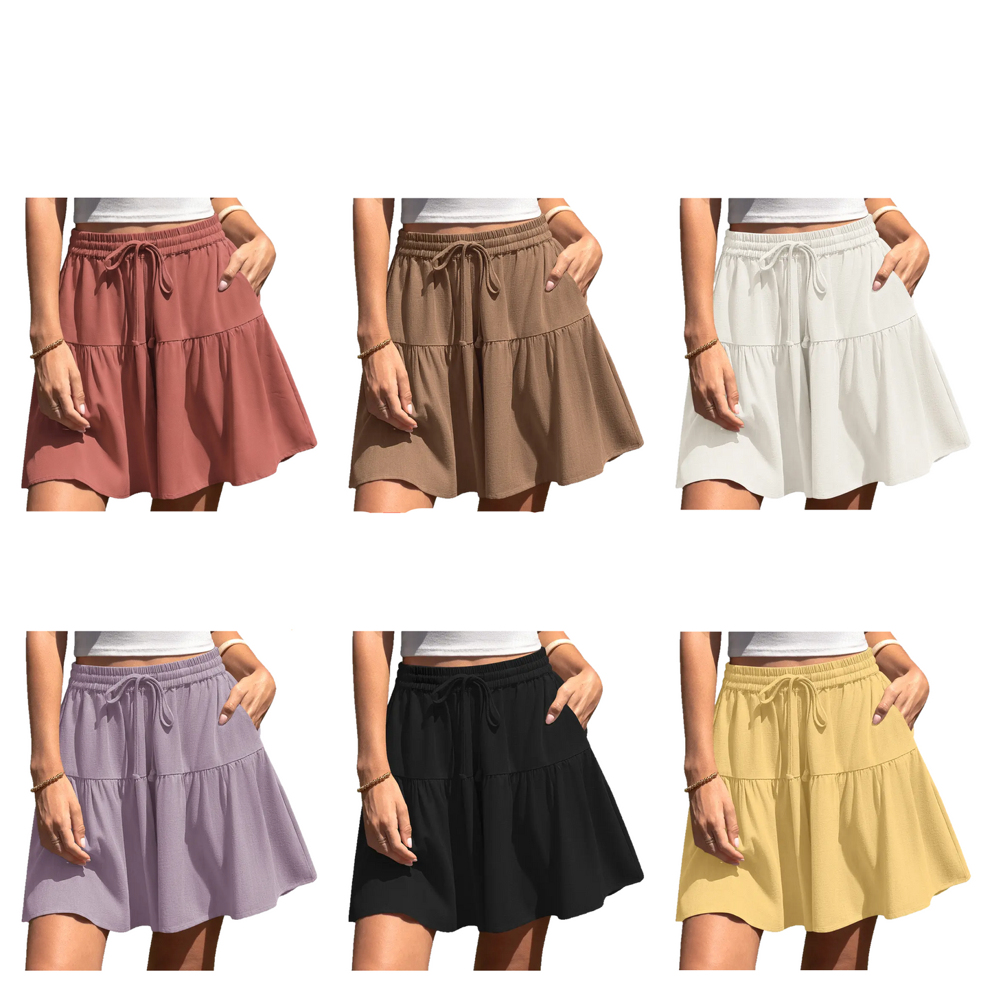 Womens Linen Blend Wide Leg Flowy Culotte Shorts Drawstring Loose Fit Summer Casual Lightweight Comfy Vacation Wear