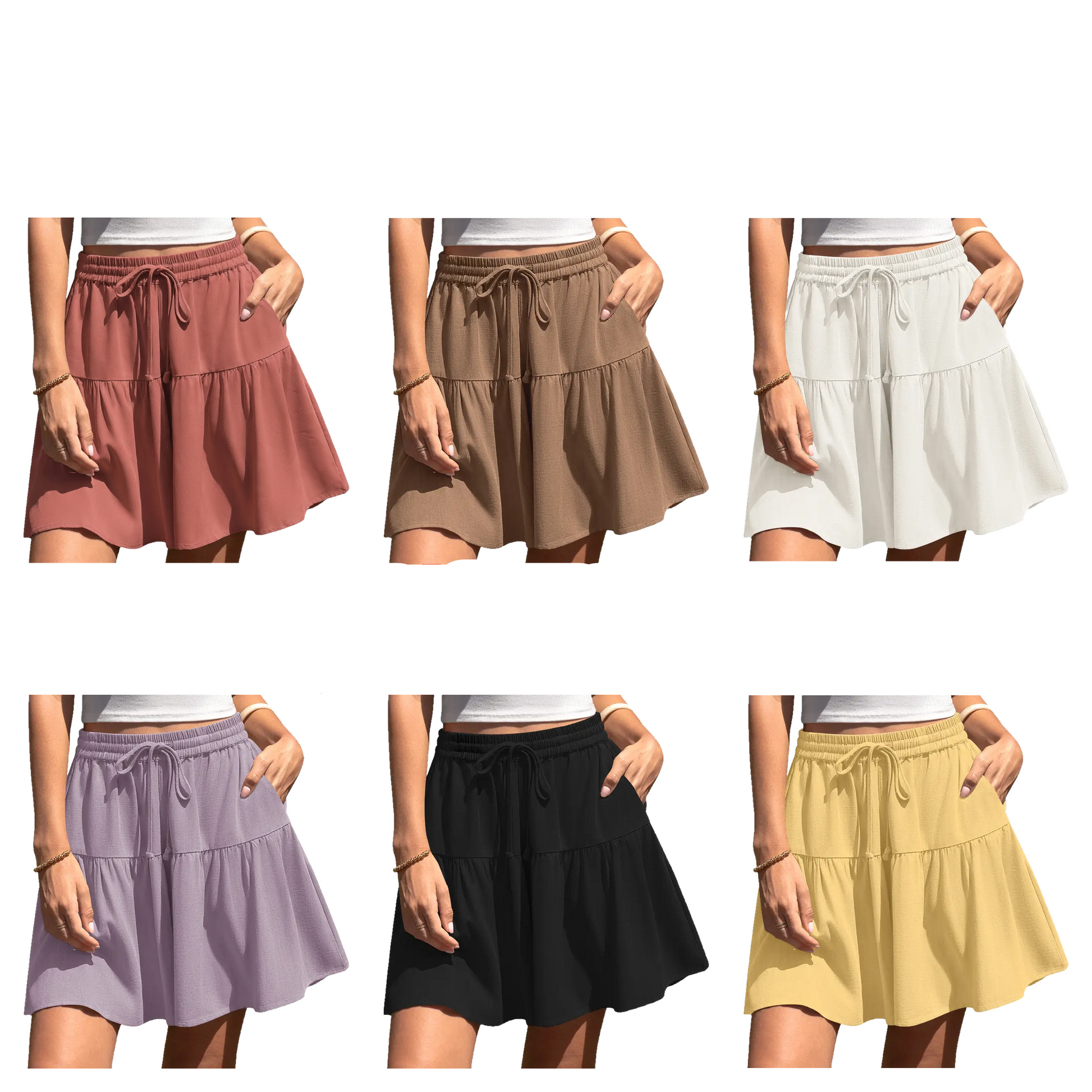 Womens Linen Blend Wide Leg Flowy Culotte Shorts Drawstring Loose Fit Summer Casual Lightweight Comfy Vacation Wear