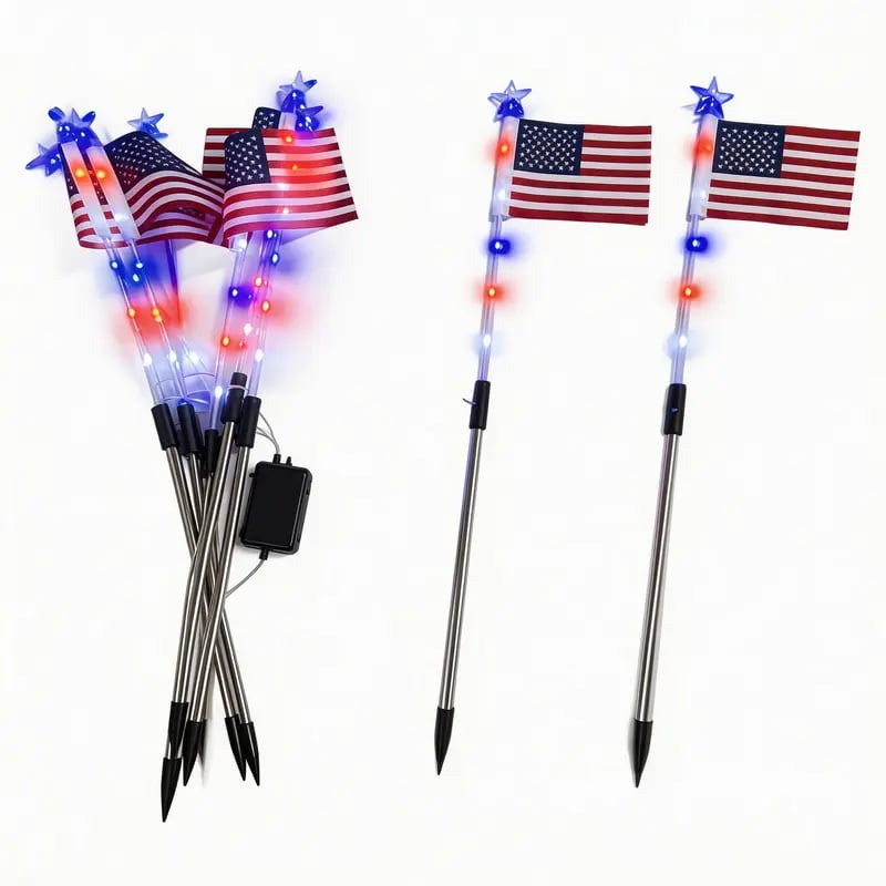 PatrioticGlow – Solar American Flag Pathway Lights