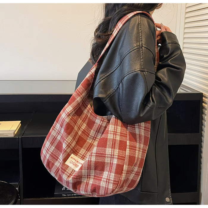 PlaidOra – Vintage Plaid Canvas 3-Way Carry Tote Bag