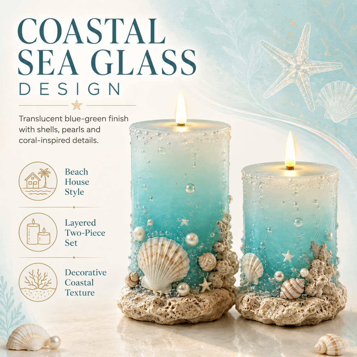 OceanNest – Coastal Decorative Candle Set