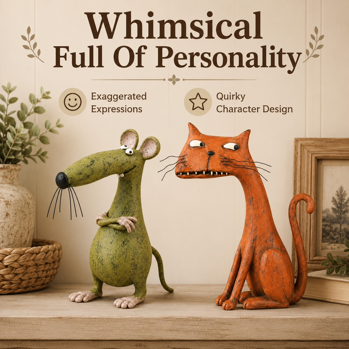 WhimsyTales – Vintage Cat & Mouse Figurine