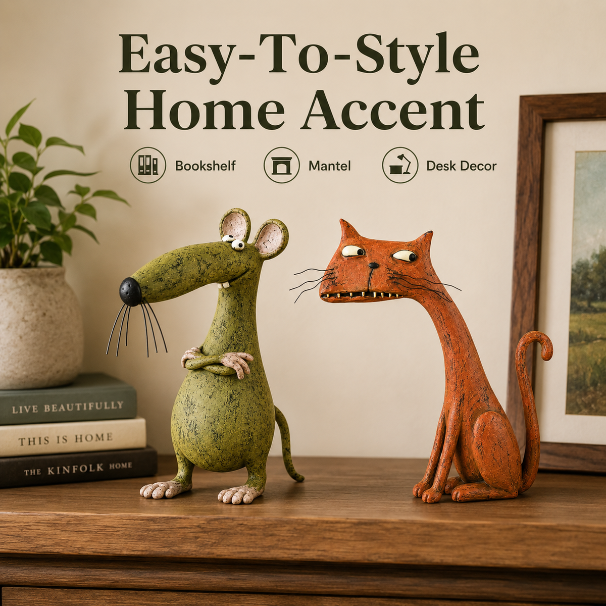 WhimsyTales – Vintage Cat & Mouse Figurine