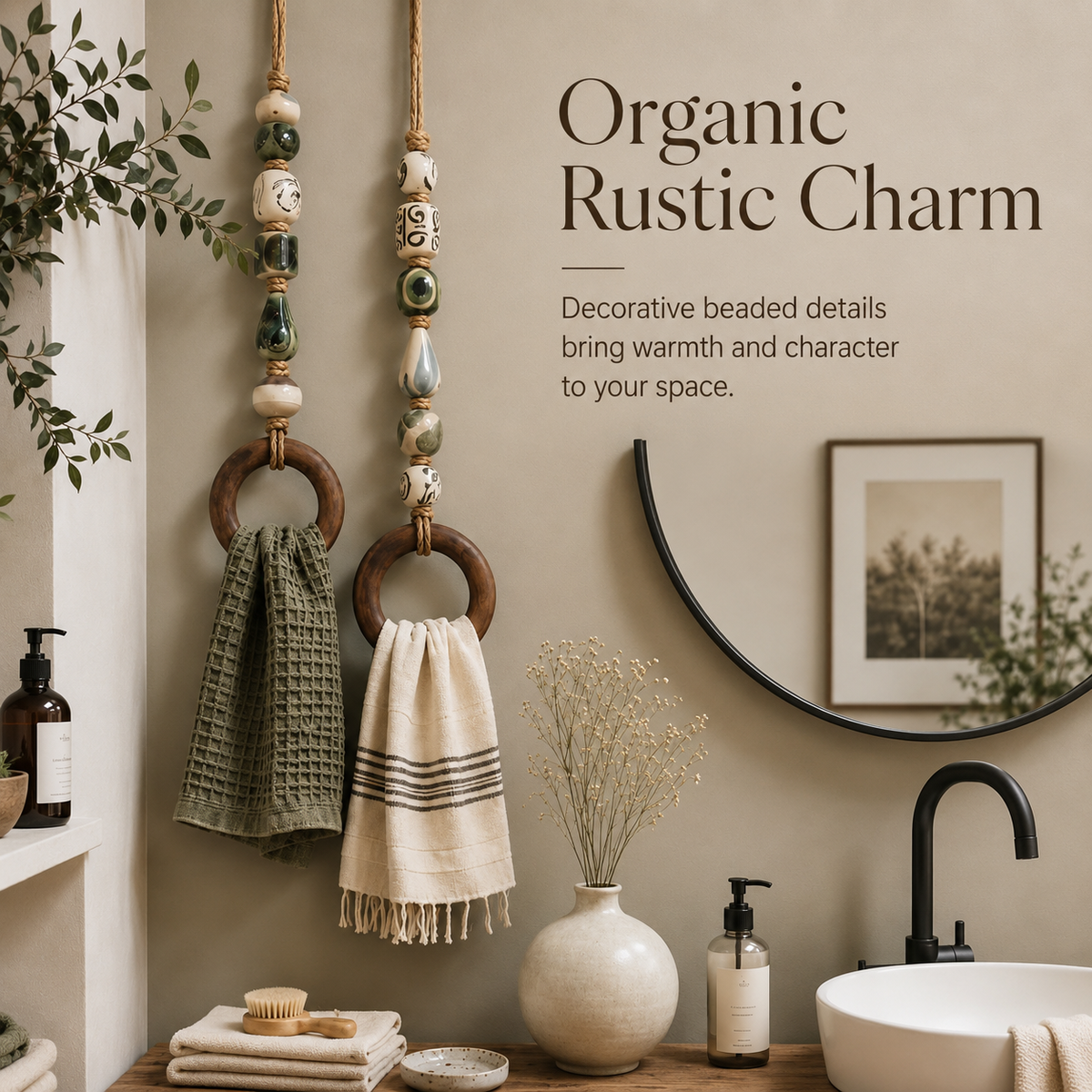 OakLienne – Decorative Beaded Wooden Towel Ring