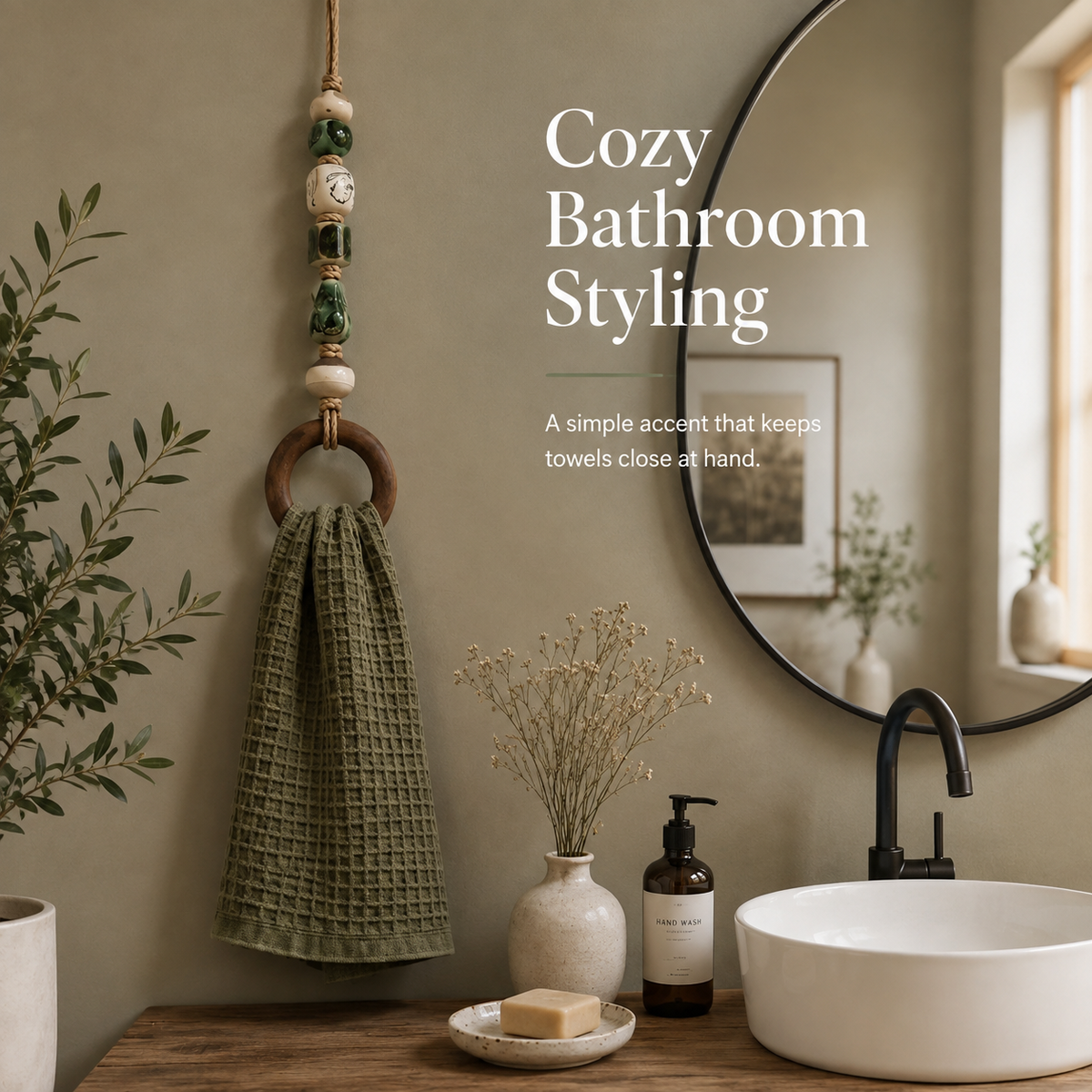 OakLienne – Decorative Beaded Wooden Towel Ring