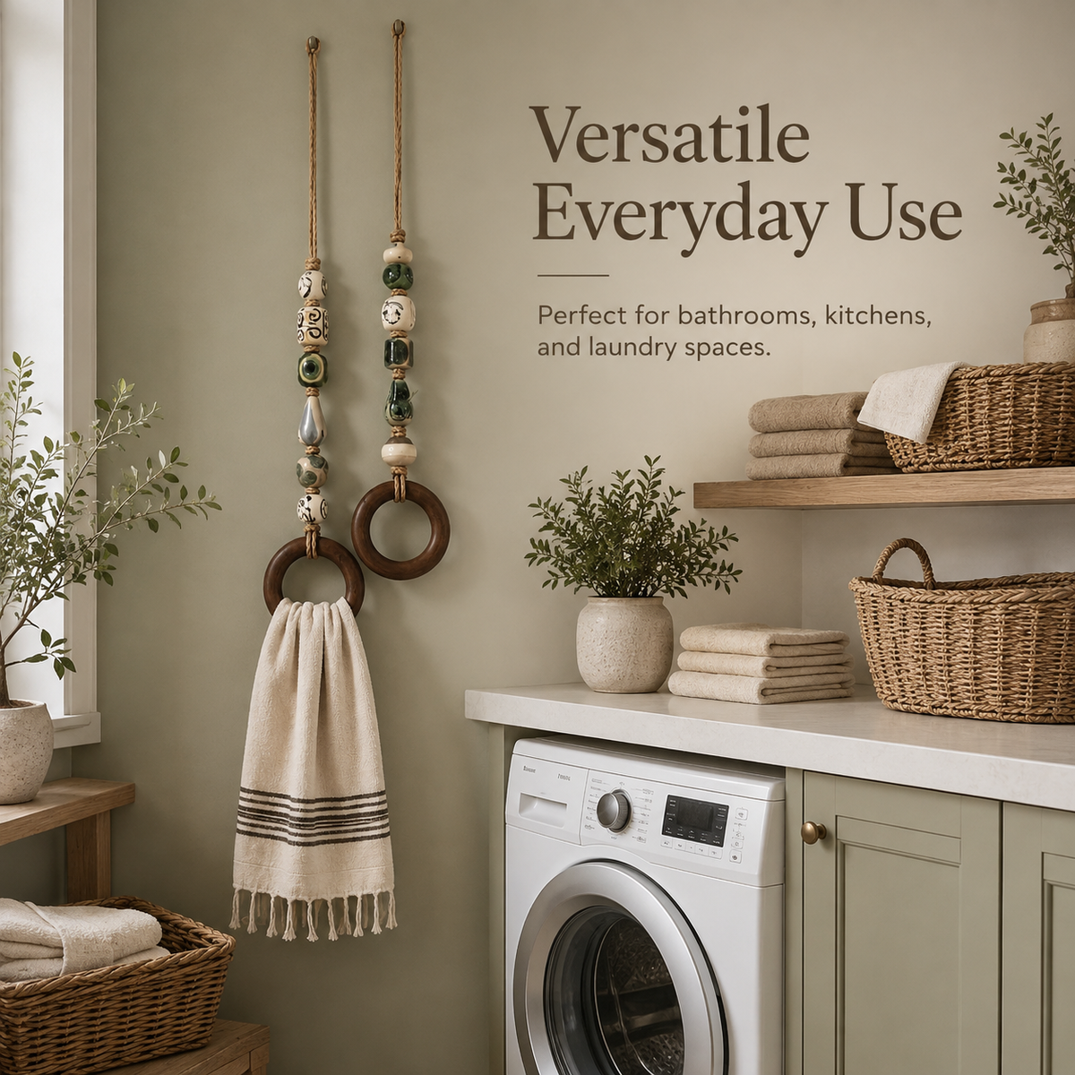 OakLienne – Decorative Beaded Wooden Towel Ring