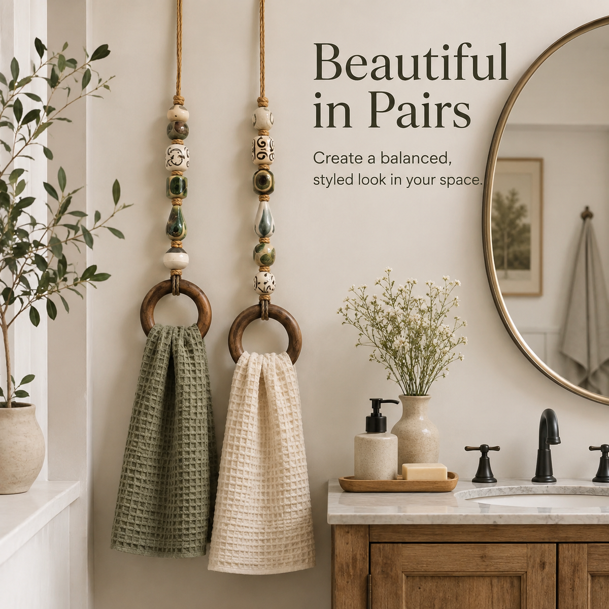 OakLienne – Decorative Beaded Wooden Towel Ring