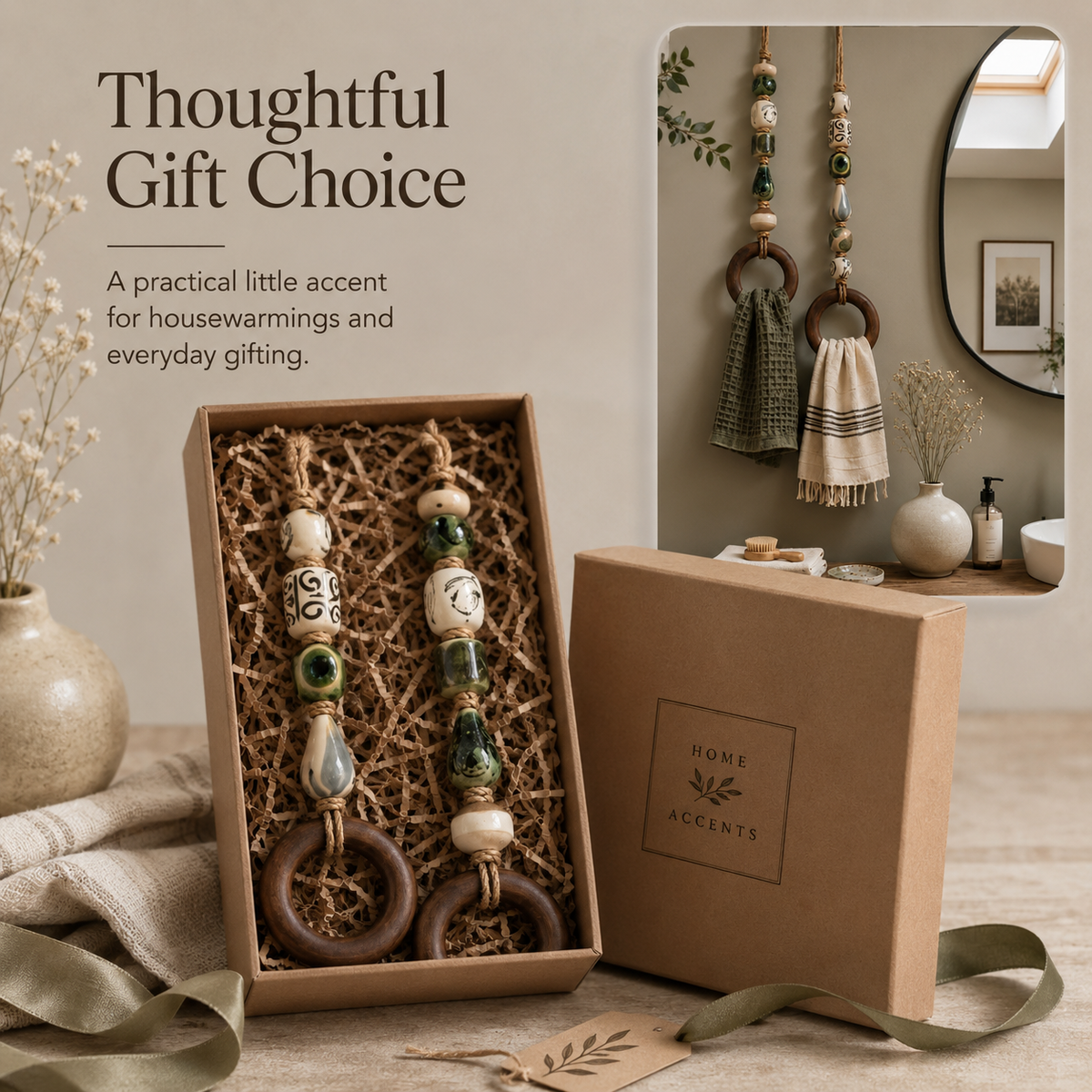 OakLienne – Decorative Beaded Wooden Towel Ring