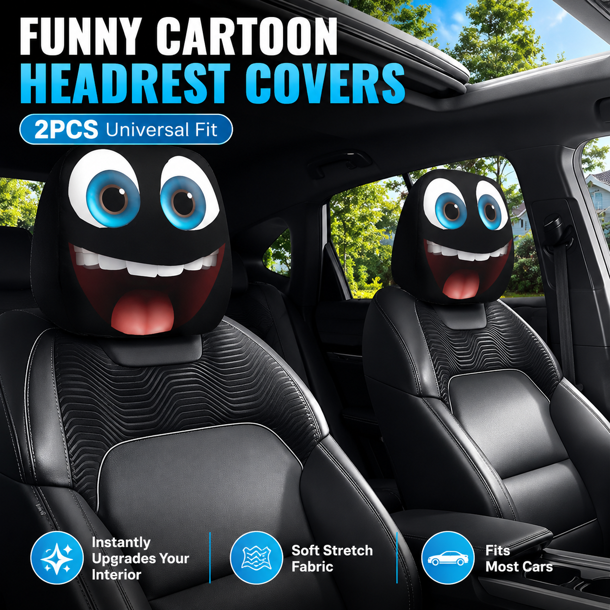 GoofyRide – Funny Cartoon Headrest Cover Set