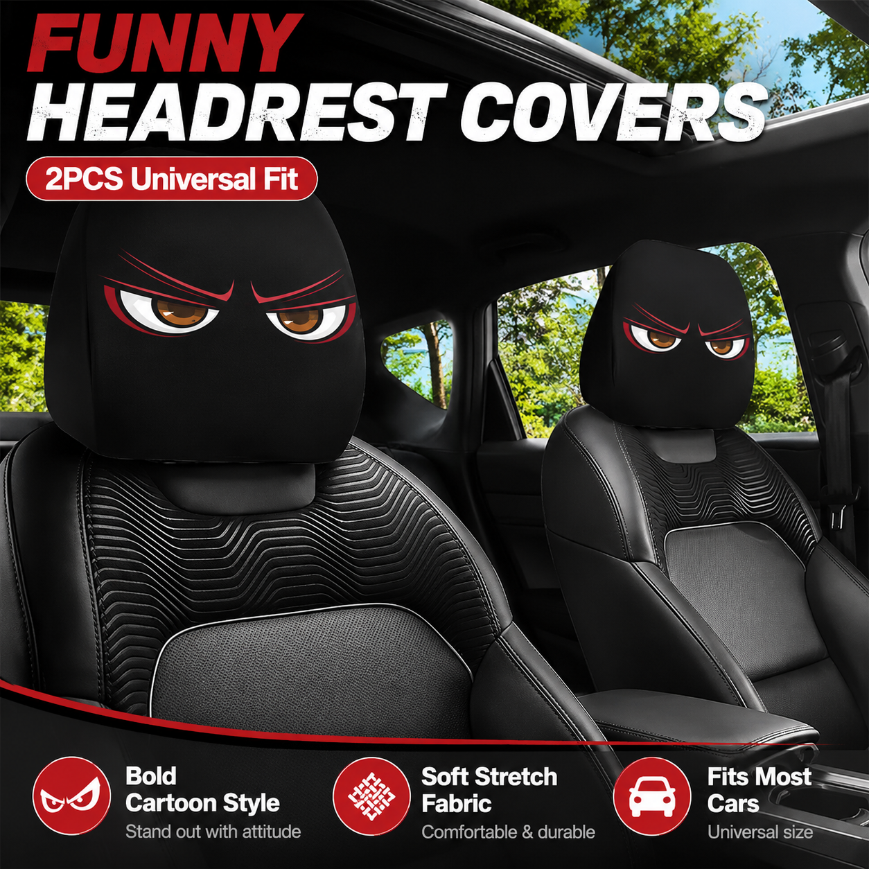 GoofyRide – Funny Cartoon Headrest Cover Set