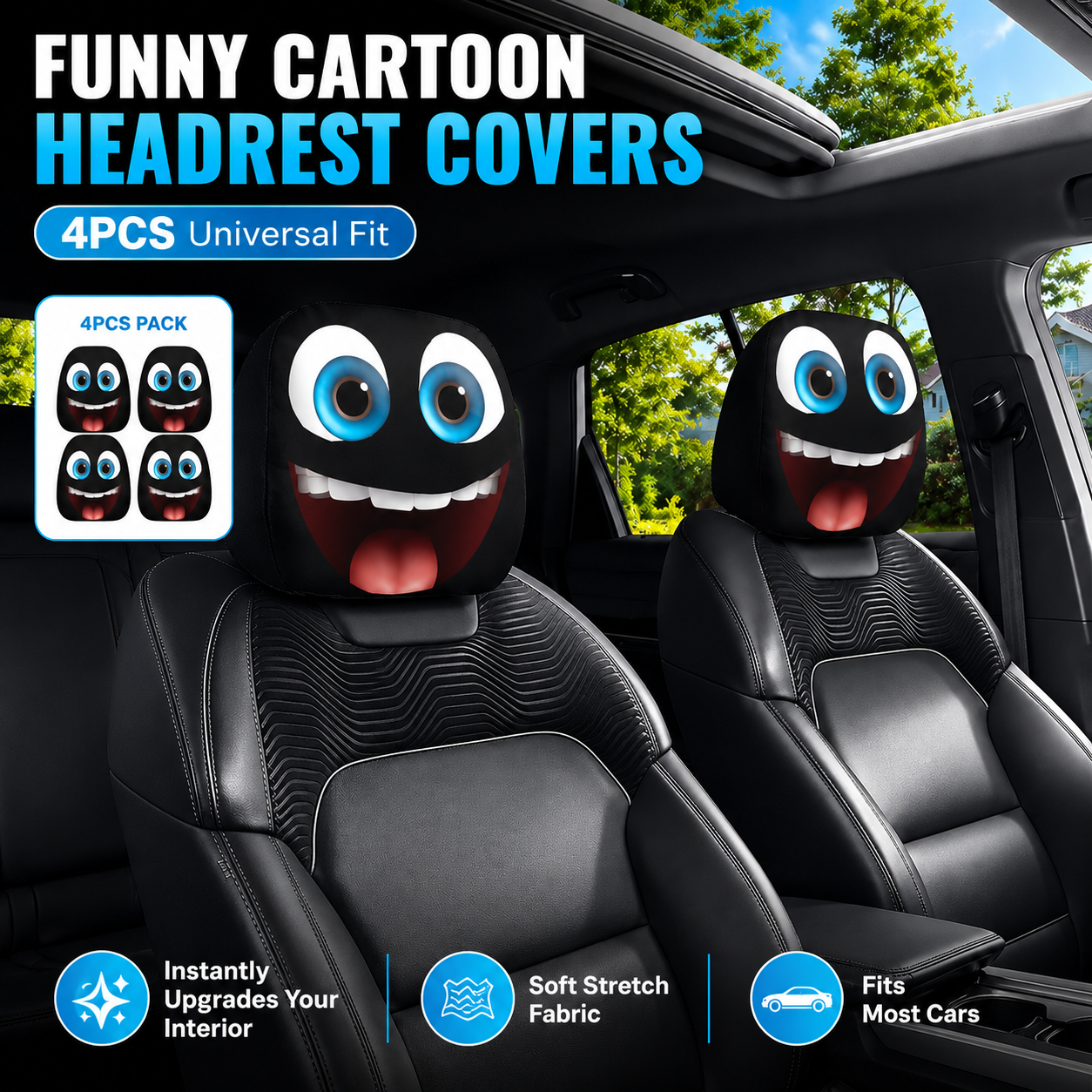 GoofyRide – Funny Cartoon Headrest Cover Set