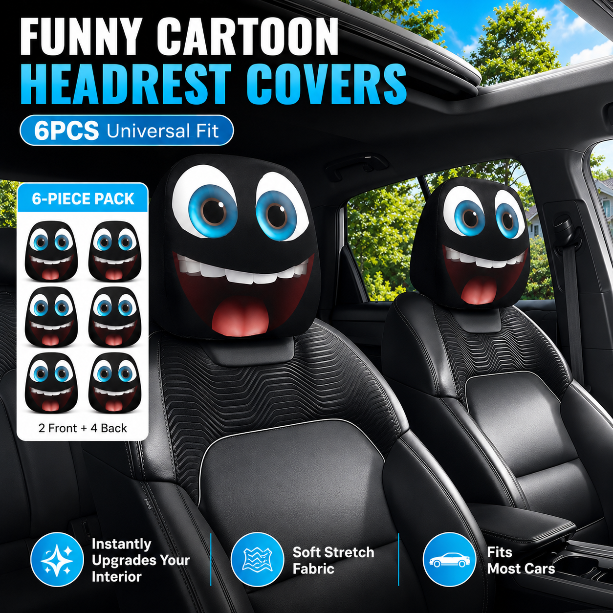 GoofyRide – Funny Cartoon Headrest Cover Set