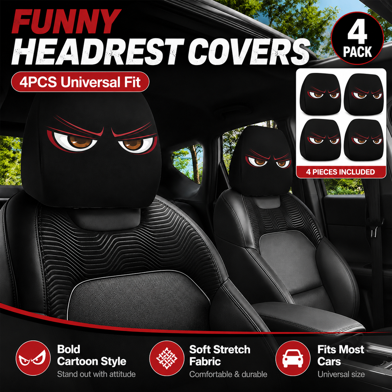 GoofyRide – Funny Cartoon Headrest Cover Set