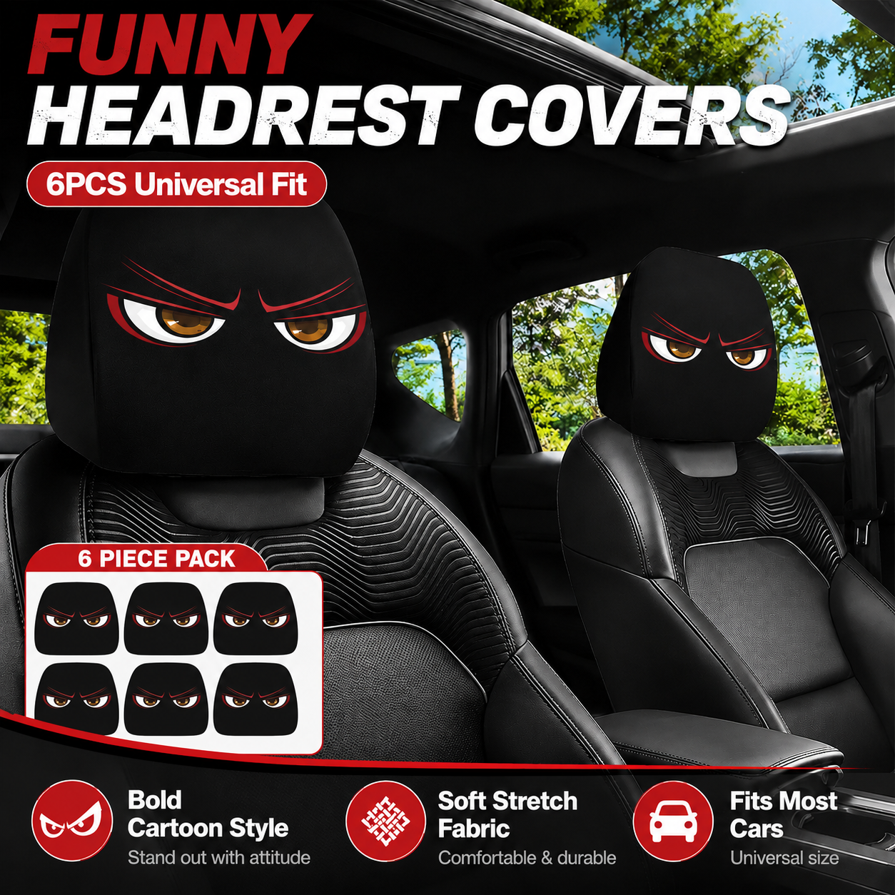 GoofyRide – Funny Cartoon Headrest Cover Set