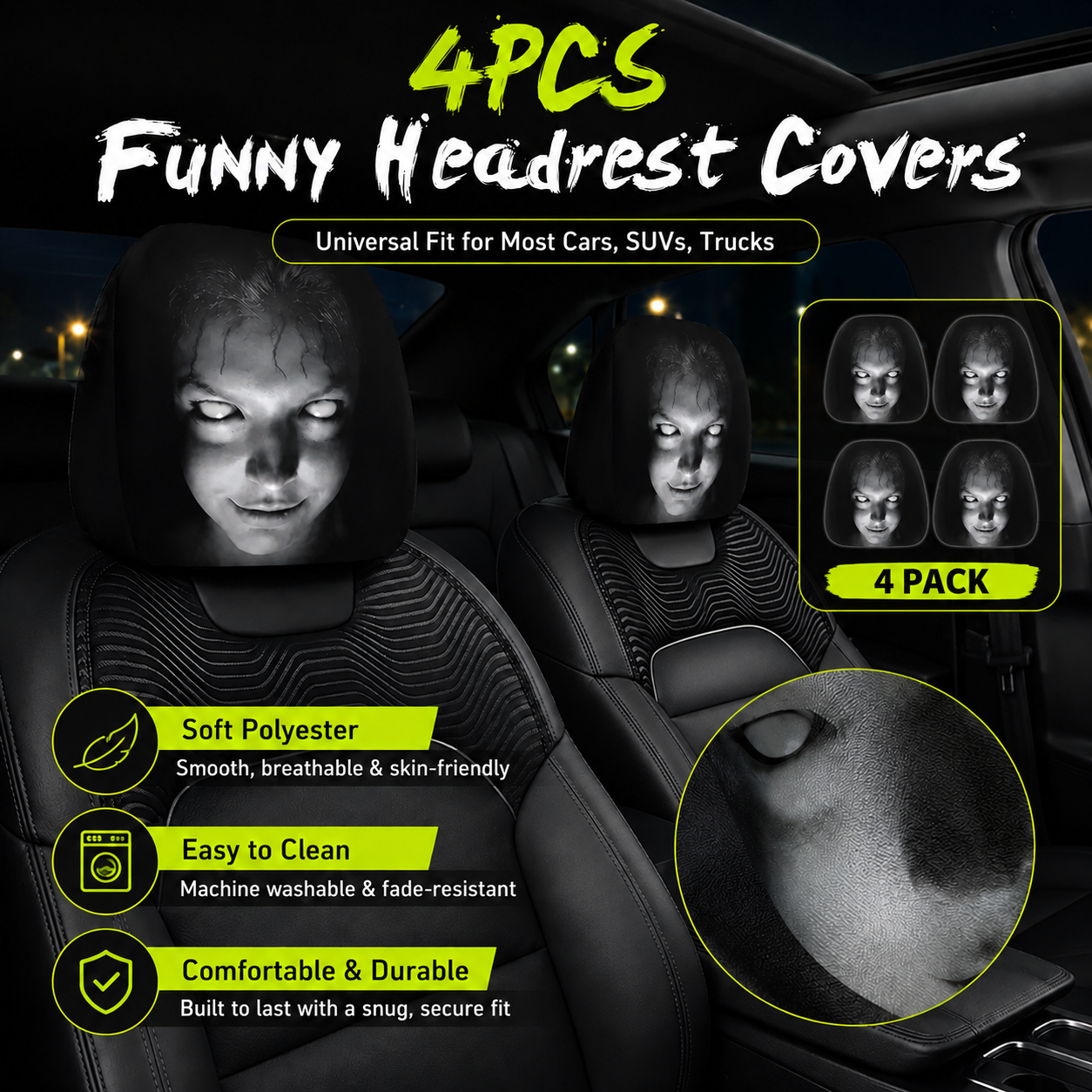 GoofyRide – Funny Cartoon Headrest Cover Set