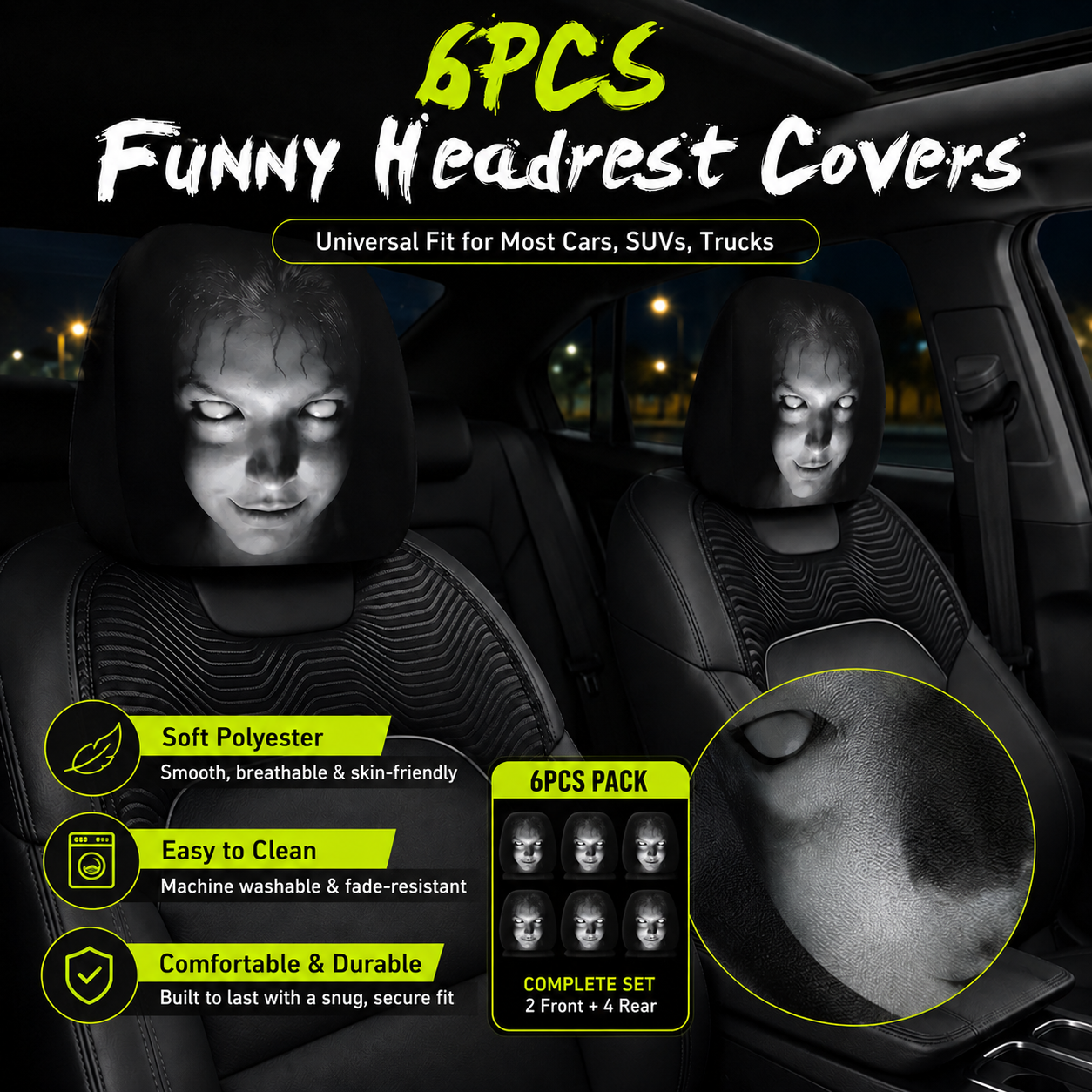 GoofyRide – Funny Cartoon Headrest Cover Set