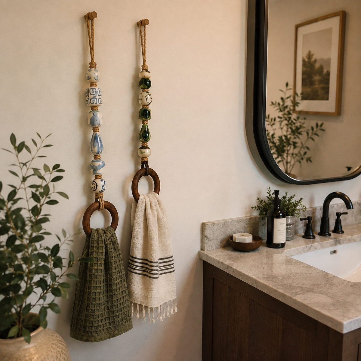 OakLienne – Decorative Beaded Wooden Towel Ring