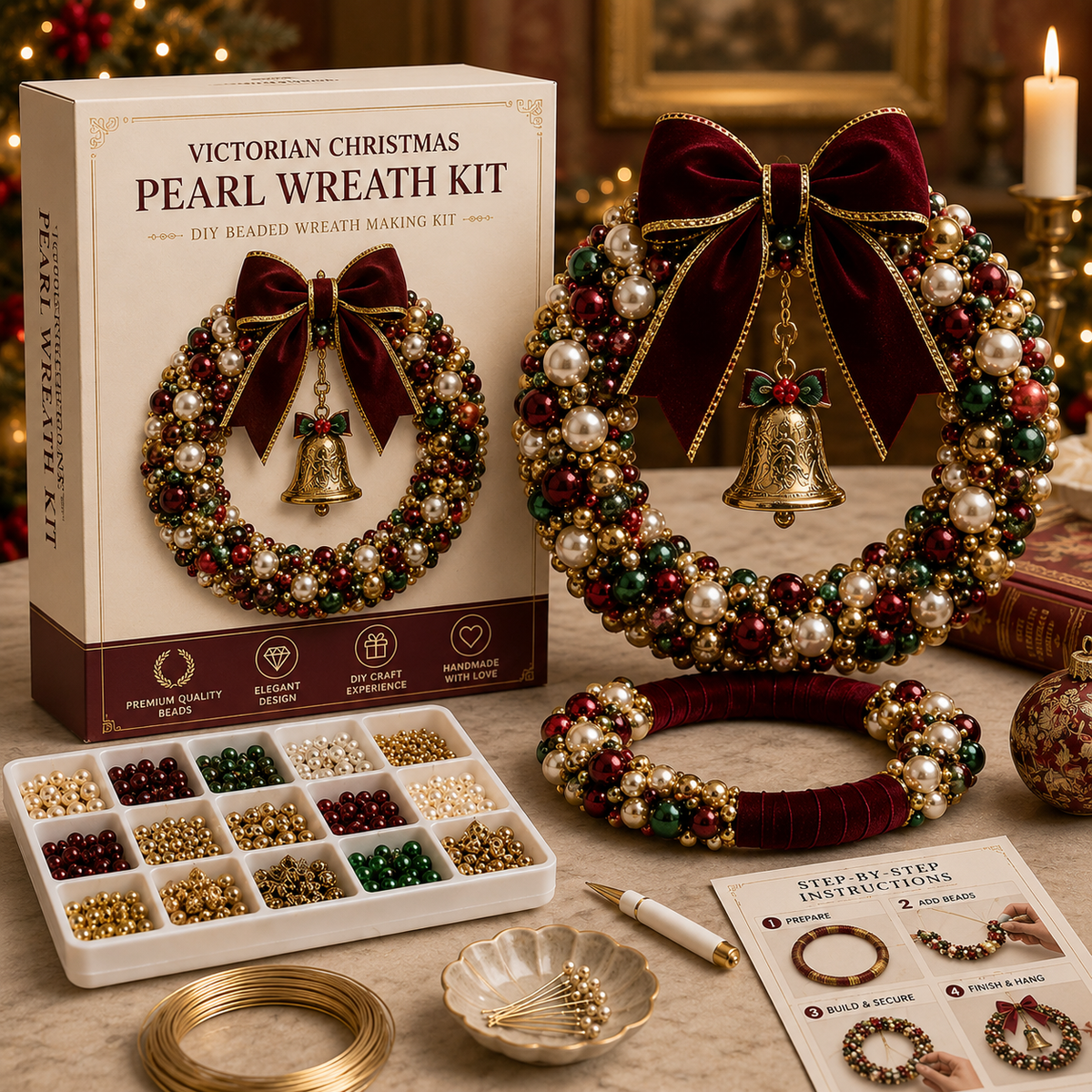 FestiveGlow – DIY Pearl & Bead Christmas Wreath