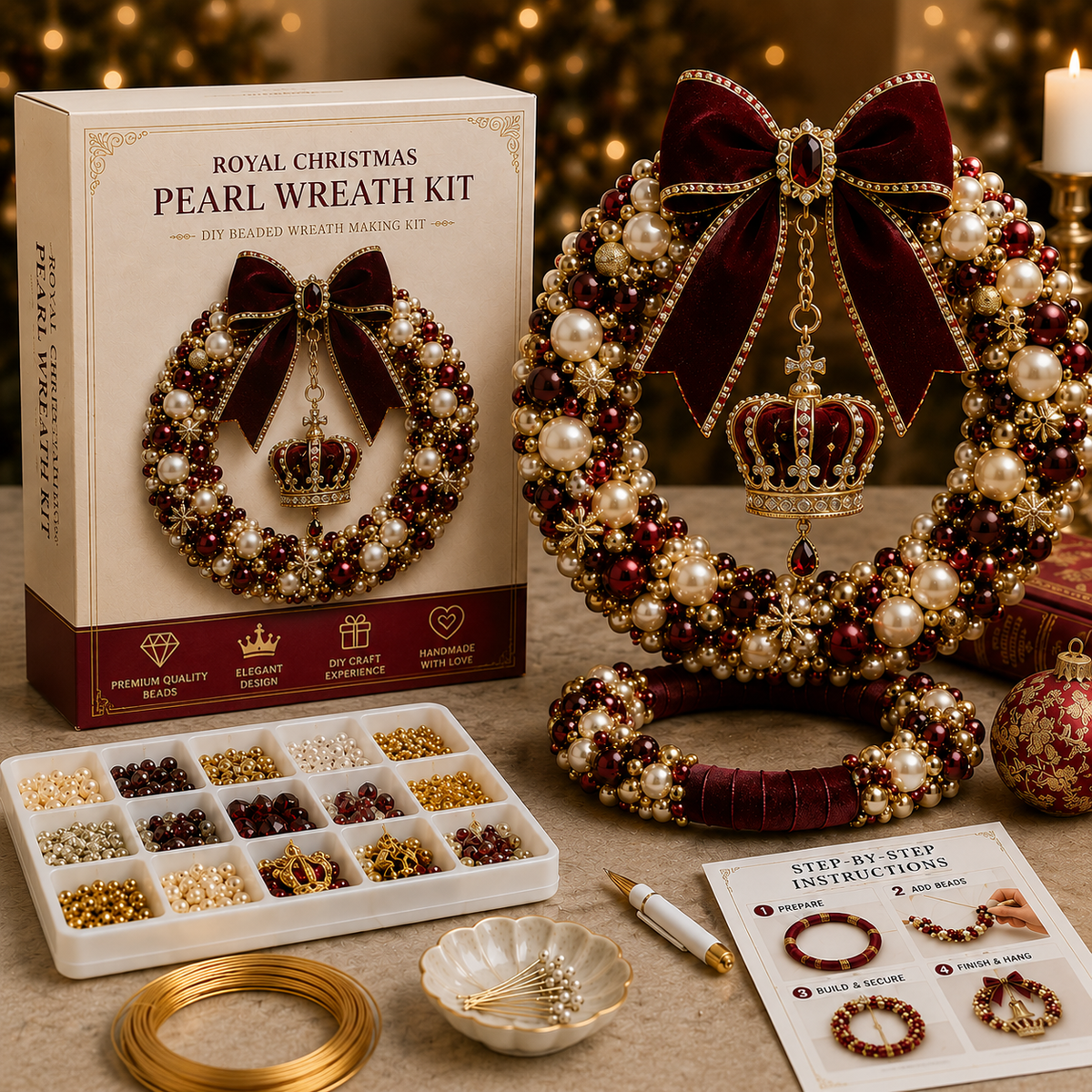FestiveGlow – DIY Pearl & Bead Christmas Wreath