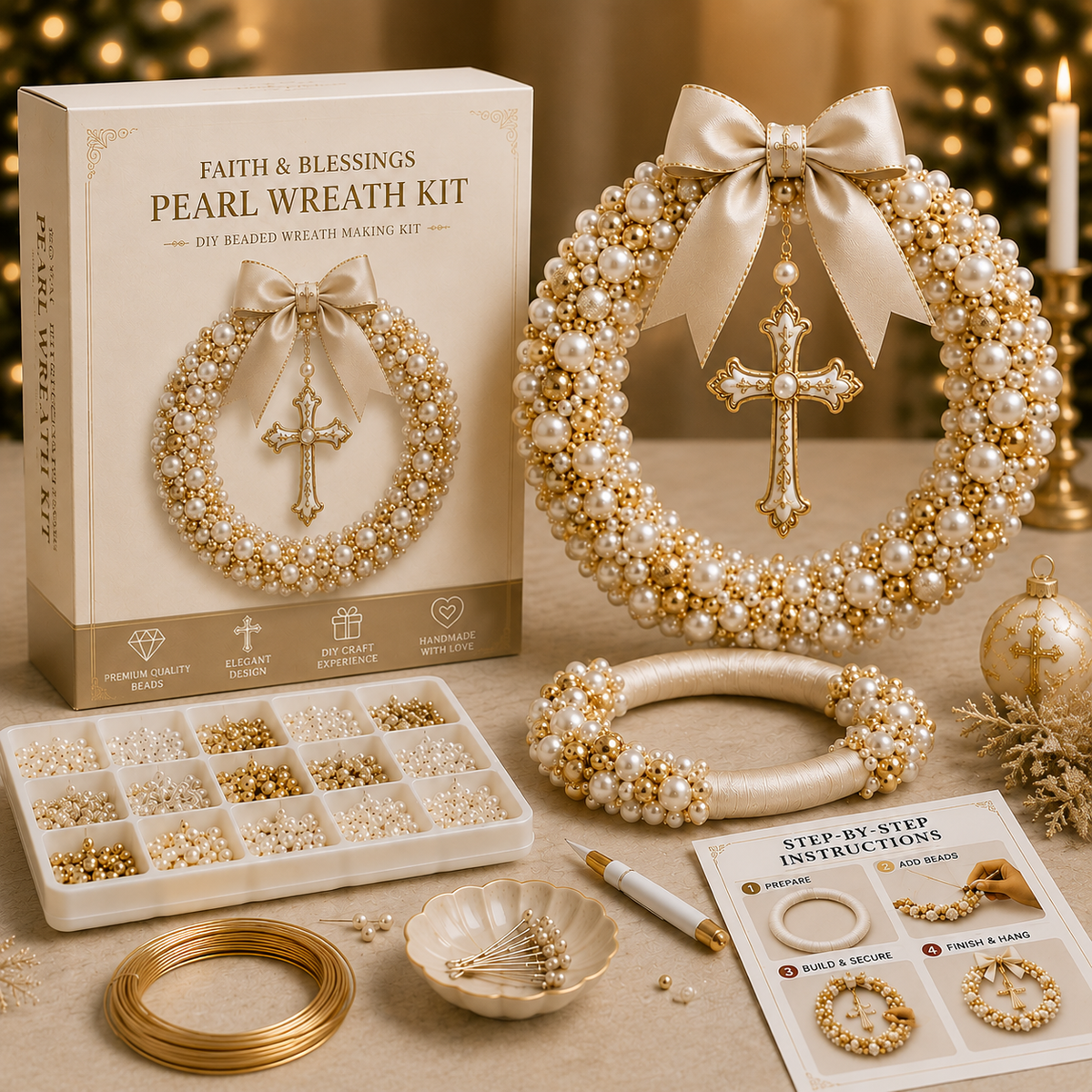 FestiveGlow – DIY Pearl & Bead Christmas Wreath